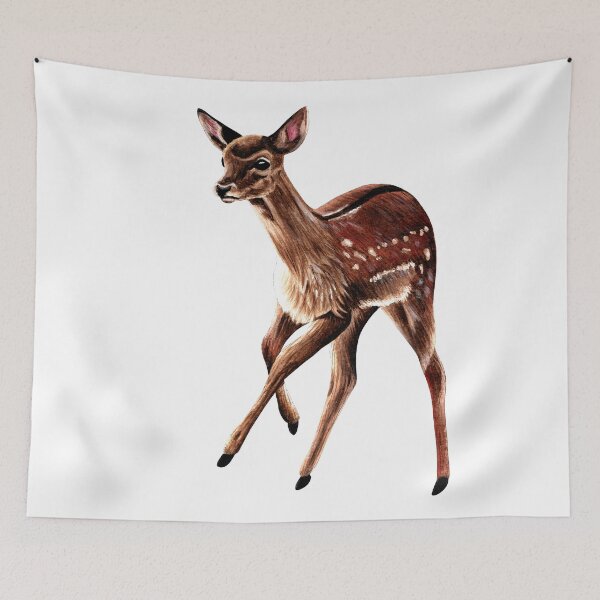Item preview, Baby fallow deer fawn ink and watercolour painting designed and sold by LorenDowding.