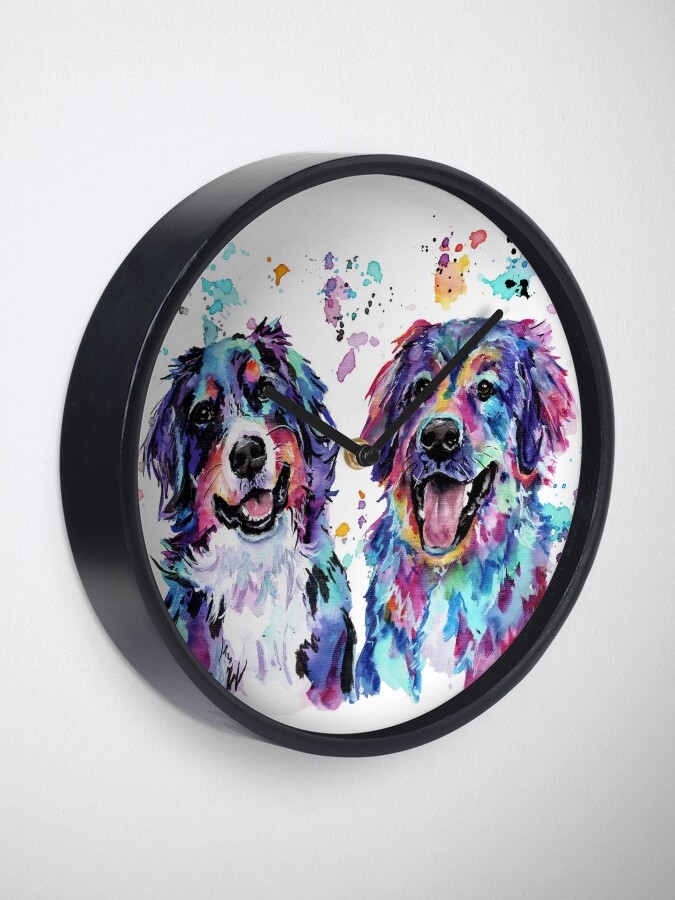 Alternate view of Colourful Watercolour Mountain Dogs Clock