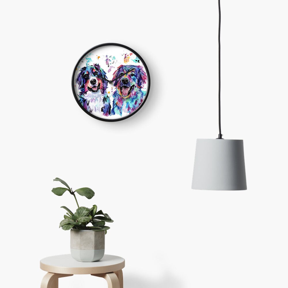 Colourful Watercolour Mountain Dogs Clock
