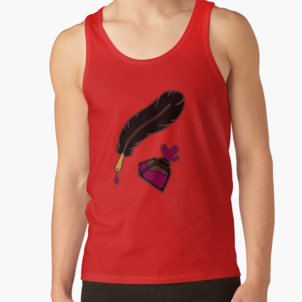 Raven Feather Quills and Ink Pattern on Mustard Tank Top