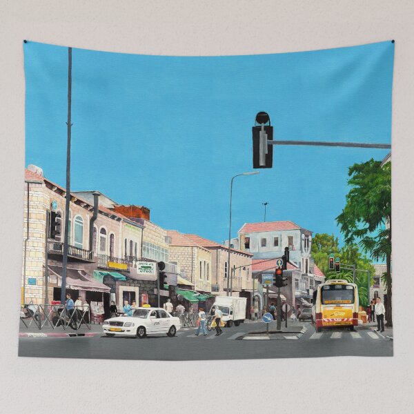 Item preview, רחוב יפו Crossing Jaffa road, oil on canvas, Jerusalem, Israel, designed and sold by Melvyn Kahan.