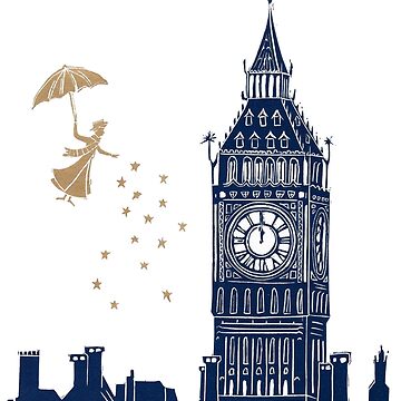 Artwork thumbnail, Mary Poppins and Big Ben Linocut by Maddy Bennett