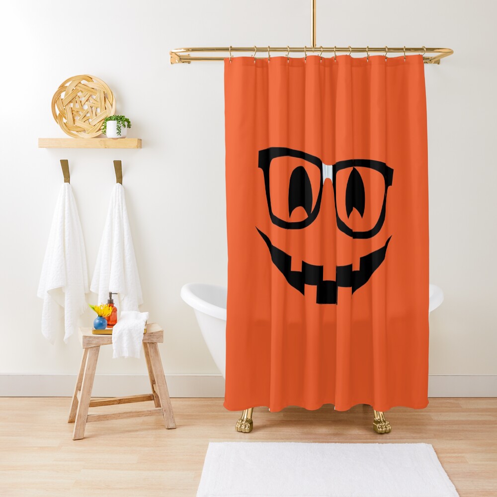 "Nerdy Pumpkin Nerd Glasses Halloween" Shower Curtain by
