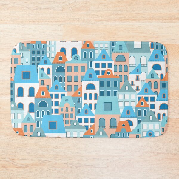 Item preview, Modern City Landscape Cartoon Buildings Blue White Brown designed and sold by IamTrending.