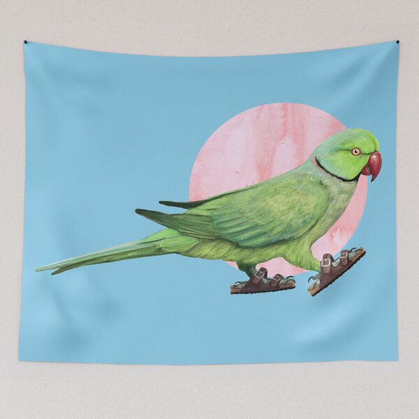 Item preview, Parakeet Wearing sandals in blue designed and sold by CharlieCreature.