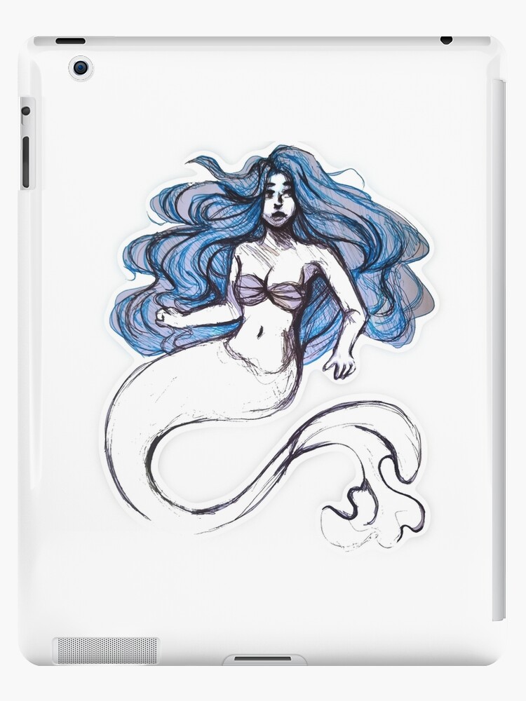Blue and White mermaid Pen sketch iPad Case & Skin for Sale by Jae Rainbow