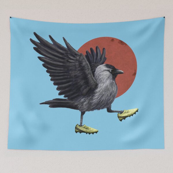 Item preview, Jackdaw playing footy in blue designed and sold by CharlieCreature.