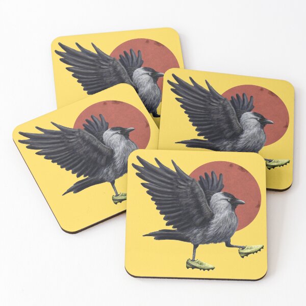 Item preview, Jackdaw playing footy in yellow designed and sold by CharlieCreature.