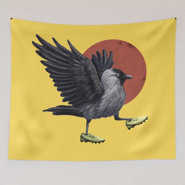 Item preview, Jackdaw playing footy in yellow designed and sold by CharlieCreature.