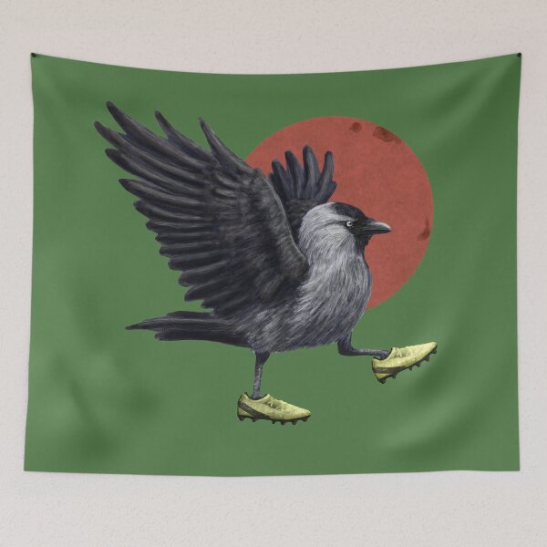 Item preview, Jackdaw playing footy in green designed and sold by CharlieCreature.