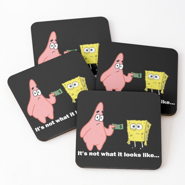 Spongebob and Patrick meme (dark coloured items) Coasters (Set of 4)