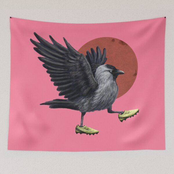 Item preview, Jackdaw playing footy in pink designed and sold by CharlieCreature.