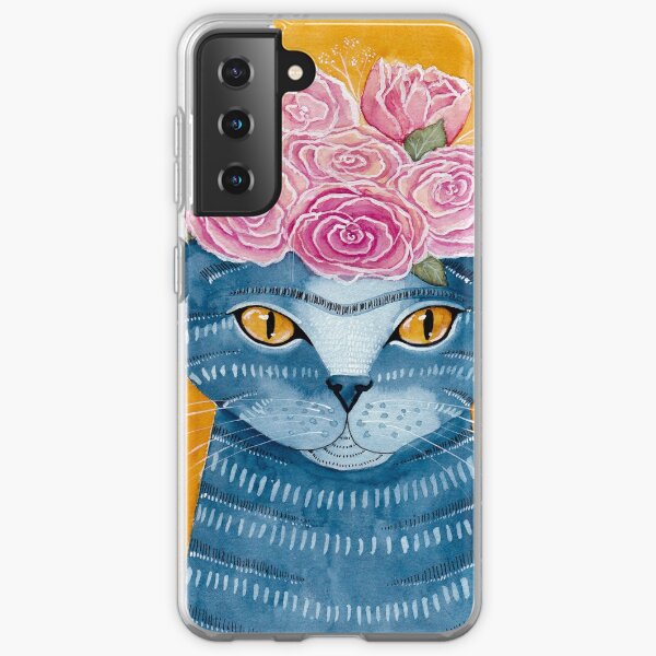 Blue Cat with Flower Crown Samsung Galaxy Soft Case