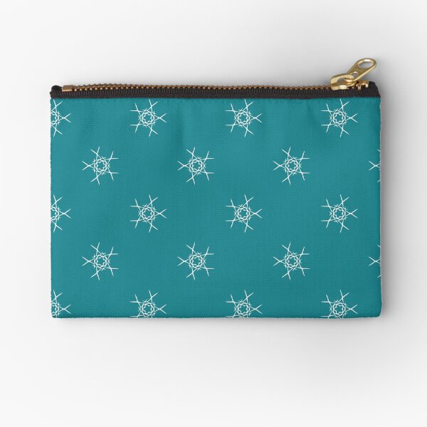 White snowflakes seamless pattern on blue-green background Zipper Pouch