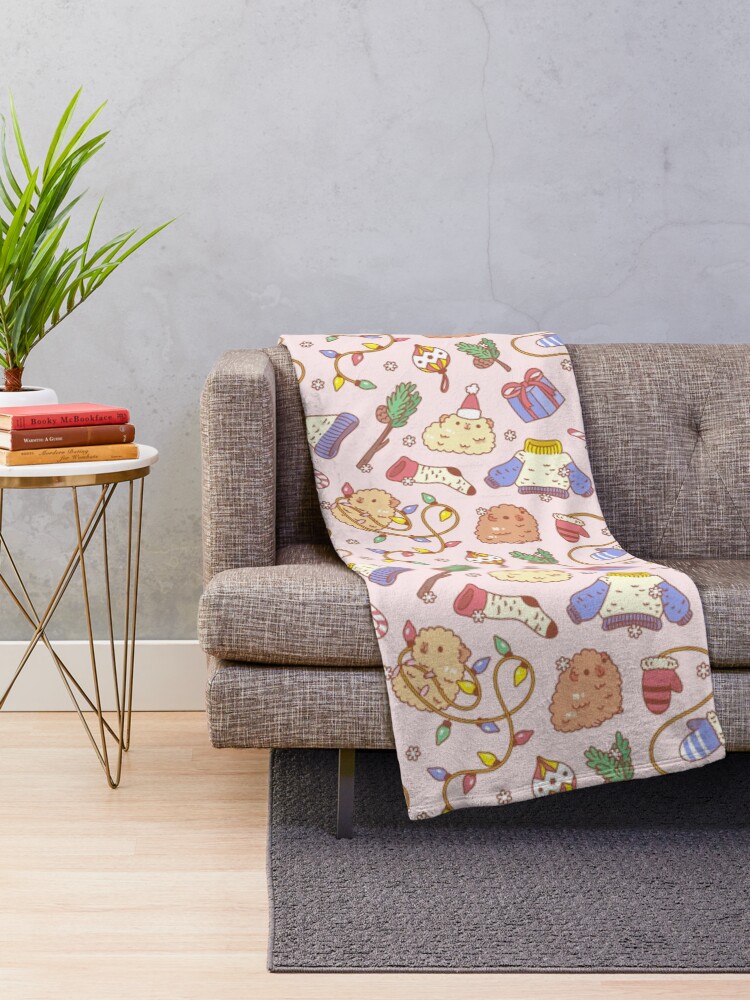 Alternate view of Teddy guinea pigs Christmas Patten Throw Blanket