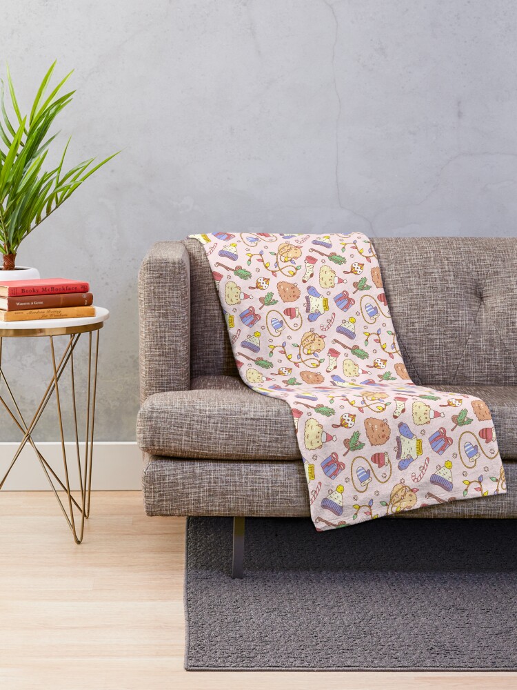Alternate view of Teddy guinea pigs Christmas Patten Throw Blanket