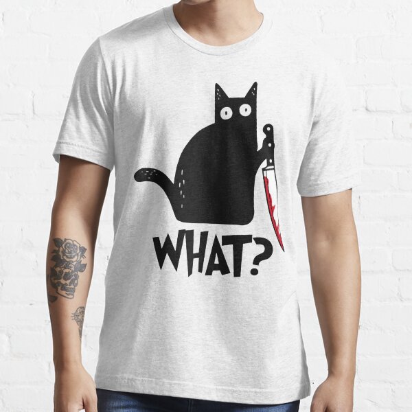 Cat What? Murderous Black Cat With Knife Halloween Gift Raglan Baseball Tee Essential T-Shirt
