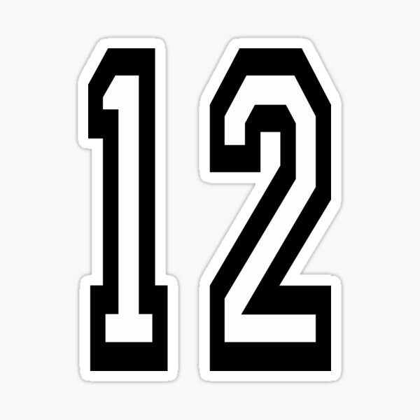 12. 12th. TEAM SPORTS, NUMBER 12, TWELVE, TWELFTH, Competition. Sticker