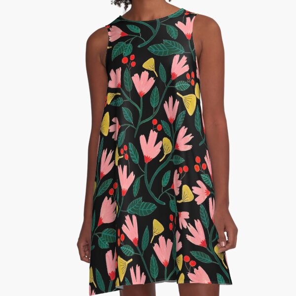Item preview, Pink Florals on Black designed and sold by artiisan.