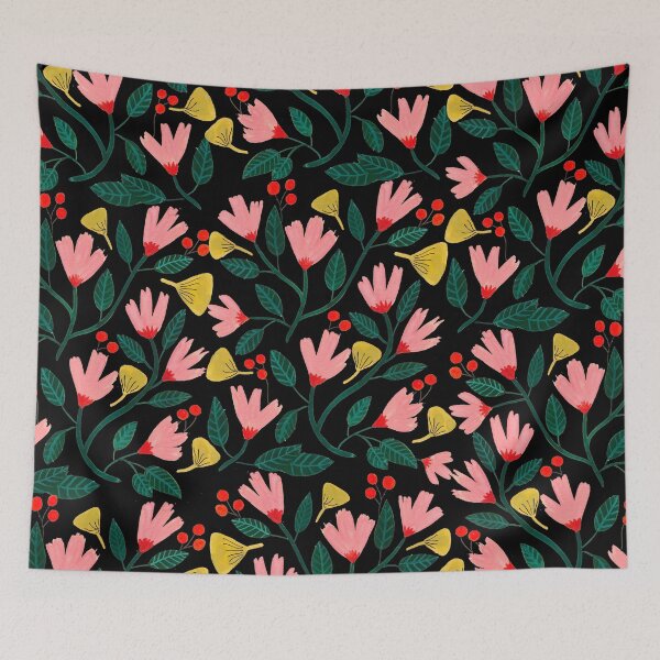 Item preview, Pink Florals on Black designed and sold by artiisan.