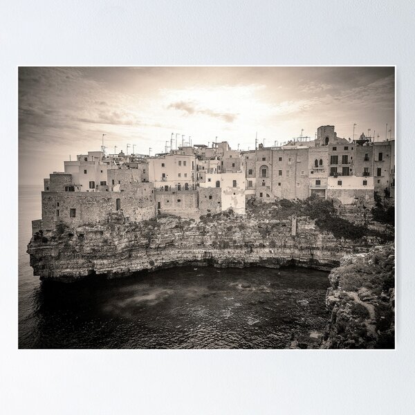 Polignano a mare poster di viaggio, fotografia Puglia Italia, poster  Italia, arte murale mediterranea, arte murale costiera, foto spiaggia  italiana -  Italia