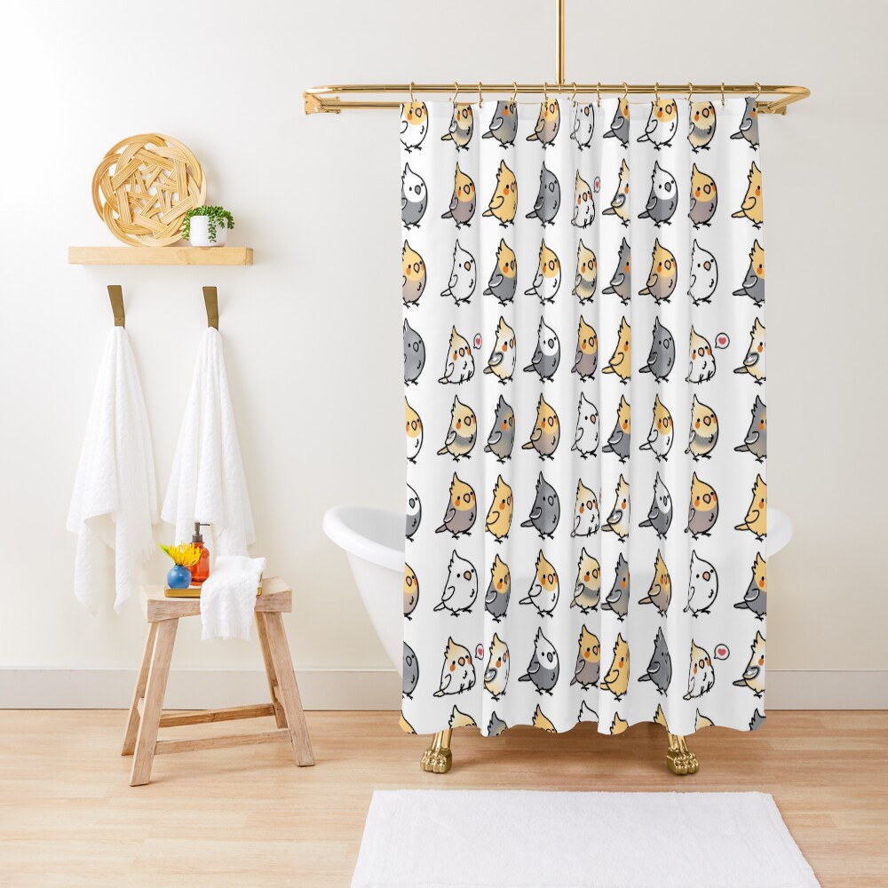 Chubby Cockatiel Collection Shower Curtain