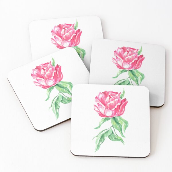 Item preview, Hand-painted watercolor pink peony with green leaves designed and sold by sentimentalica.