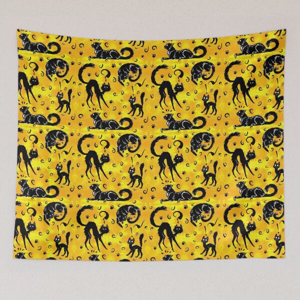Item preview, Spoopy Kittehs in Marigold designed and sold by LauraGarabedian.