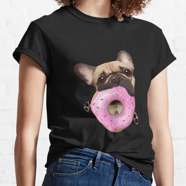 Französische Bulldoggenliebhaber, süßer Frenchie mit rosa Donuts Classic T-Shirt