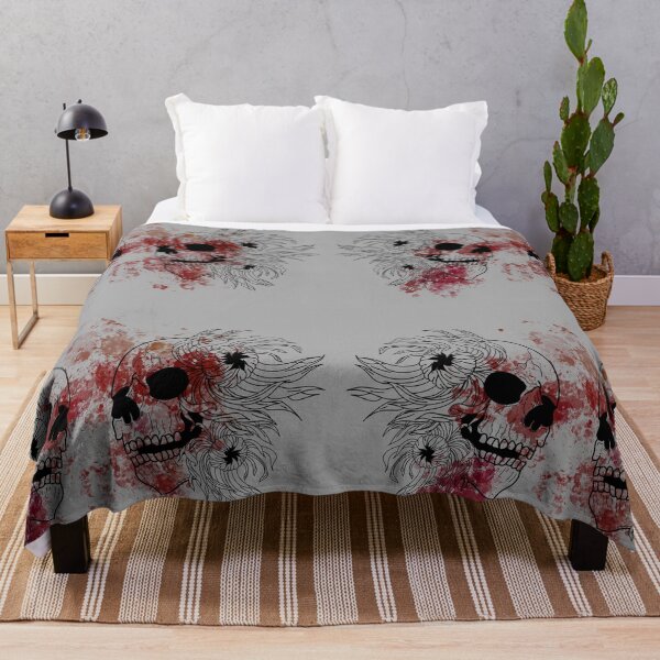Item preview, Halloween skull and chrysanthemums on blood splatter designed and sold by BV-creas.
