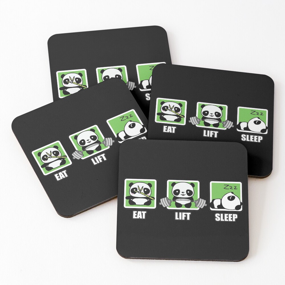 Eat, Lift, Sleep - Cute Workout Panda Coasters (Set of 4)