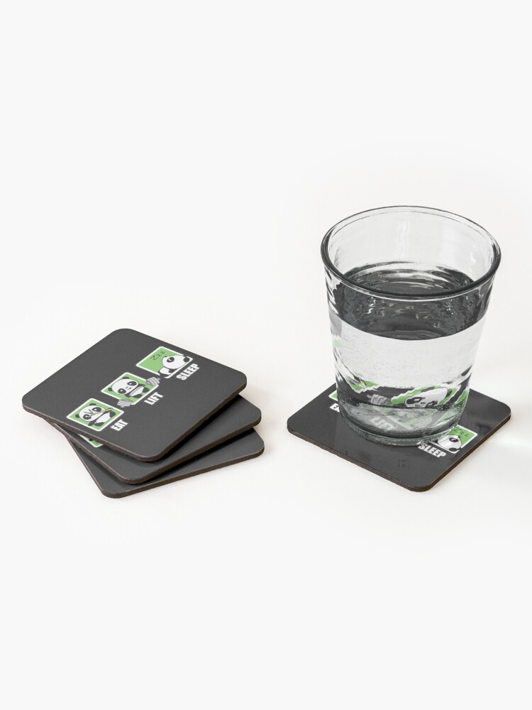 Alternate view of Eat, Lift, Sleep - Cute Workout Panda Coasters (Set of 4)
