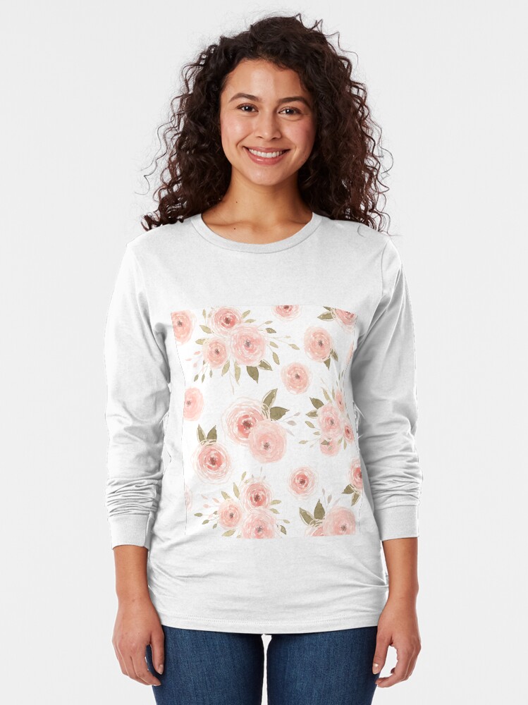 Thumbnail 2 of 5, Long Sleeve T-Shirt, Peachy Floral designed and sold by aliawallco.