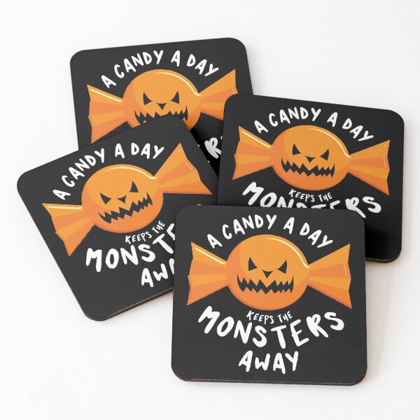 Item preview, A candy a day keeps the monsters away - Halloween quote and spooky halloween monsters - Black designed and sold by LookFrog.