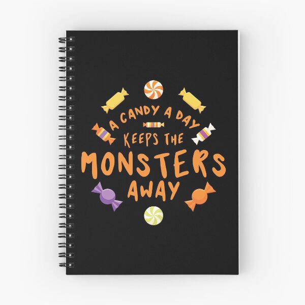 Item preview, A candy a day keeps the monsters away - Halloween quote and spooky halloween monsters - Black designed and sold by LookFrog.