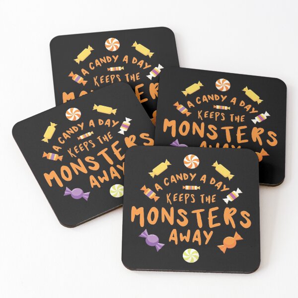 Item preview, A candy a day keeps the monsters away - Halloween quote and spooky halloween monsters - Black designed and sold by LookFrog.