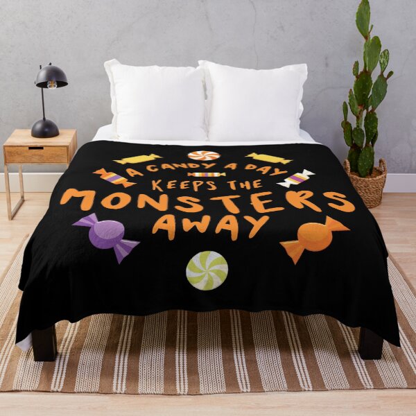 Item preview, A candy a day keeps the monsters away - Halloween quote and spooky halloween monsters - Black designed and sold by LookFrog.