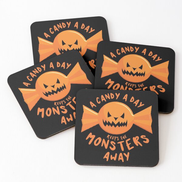 Item preview, A candy a day keeps the monsters away - Halloween quote and spooky halloween monsters - Black designed and sold by LookFrog.