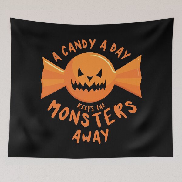 Item preview, A candy a day keeps the monsters away - Halloween quote and spooky halloween monsters - Black designed and sold by LookFrog.