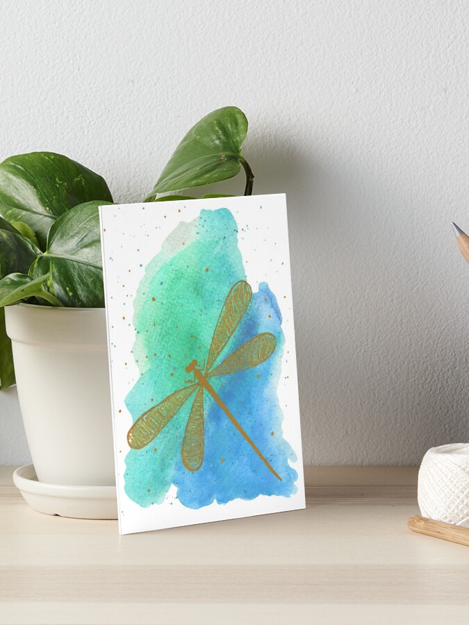 Thumbnail 1 of 2, Art Board Print, Dragonfly Watercolor designed and sold by nownbeyond.