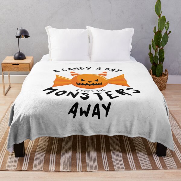 Item preview, A candy a day keeps the monsters away - Halloween quote and spooky halloween monsters - Black designed and sold by LookFrog.
