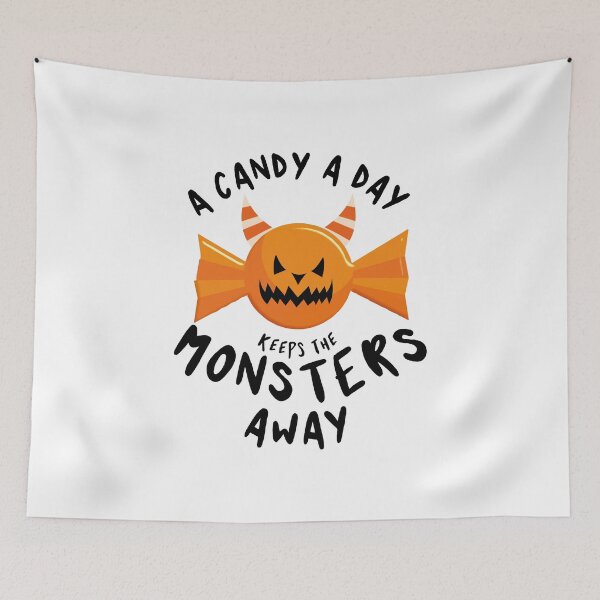 Item preview, A candy a day keeps the monsters away - Halloween quote and spooky halloween monsters - Black designed and sold by LookFrog.