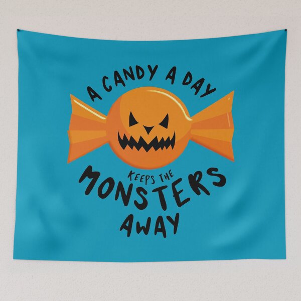 Item preview, A candy a day keeps the monsters away - Halloween quote and spooky halloween monsters - Black designed and sold by LookFrog.