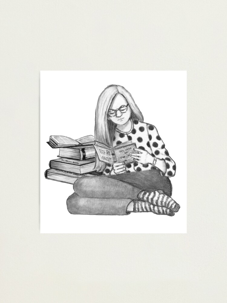 Cute Little Girl Standing on Stack of Books Pencil Drawing Spiral Notebook  for Sale by Joyce Geleynse