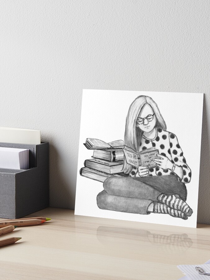 Book Lover Book Worm Woman Reading Books Pencil Art Art Board Print for  Sale by Joyce Geleynse