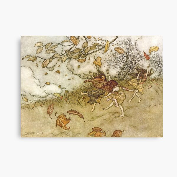 Artikel-Vorschau von Feen spielen mit fallenden Blättern Arthur Rackham, designt und verkauft von RedCapeTales.