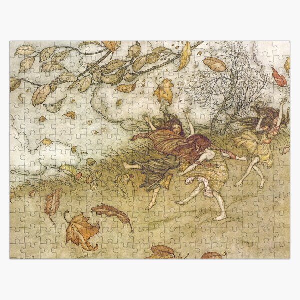 Artikel-Vorschau von Feen spielen mit fallenden Blättern Arthur Rackham, designt und verkauft von RedCapeTales.