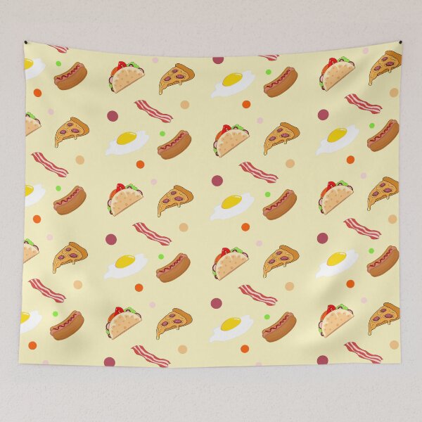 Item preview, Taco , pizza slice , bacon , eggs , hot dog sandwich pack fast food lovers ,dots pattern  designed and sold by SGS-.