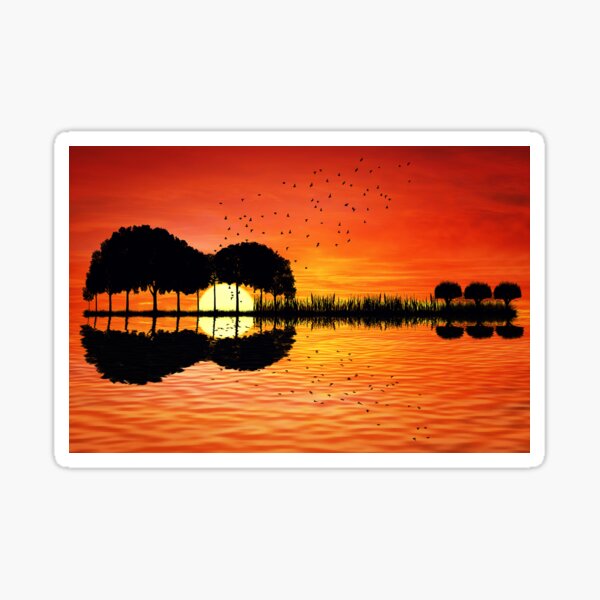 guitar island sunset Sticker