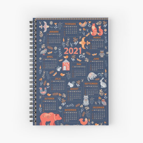Calendar for 2021 in Scandinavian style. Spiral Notebook